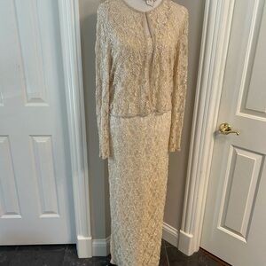 Elegant Stenay Cream Lace Fully-Beaded Dress